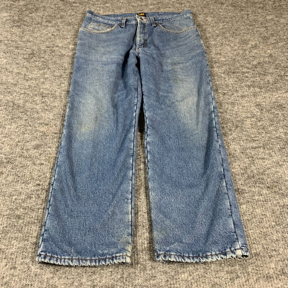 Lee Jeans Mens 34x30 Blue Relaxed Fit Fleece Lined Winter Denim Workwear Warm
